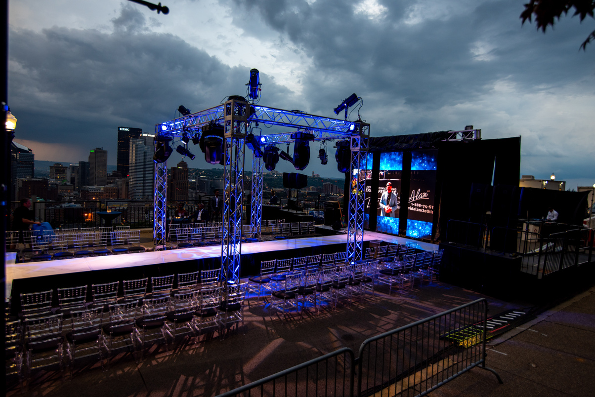 Runway stage built for the David Alan Fashion Show at night